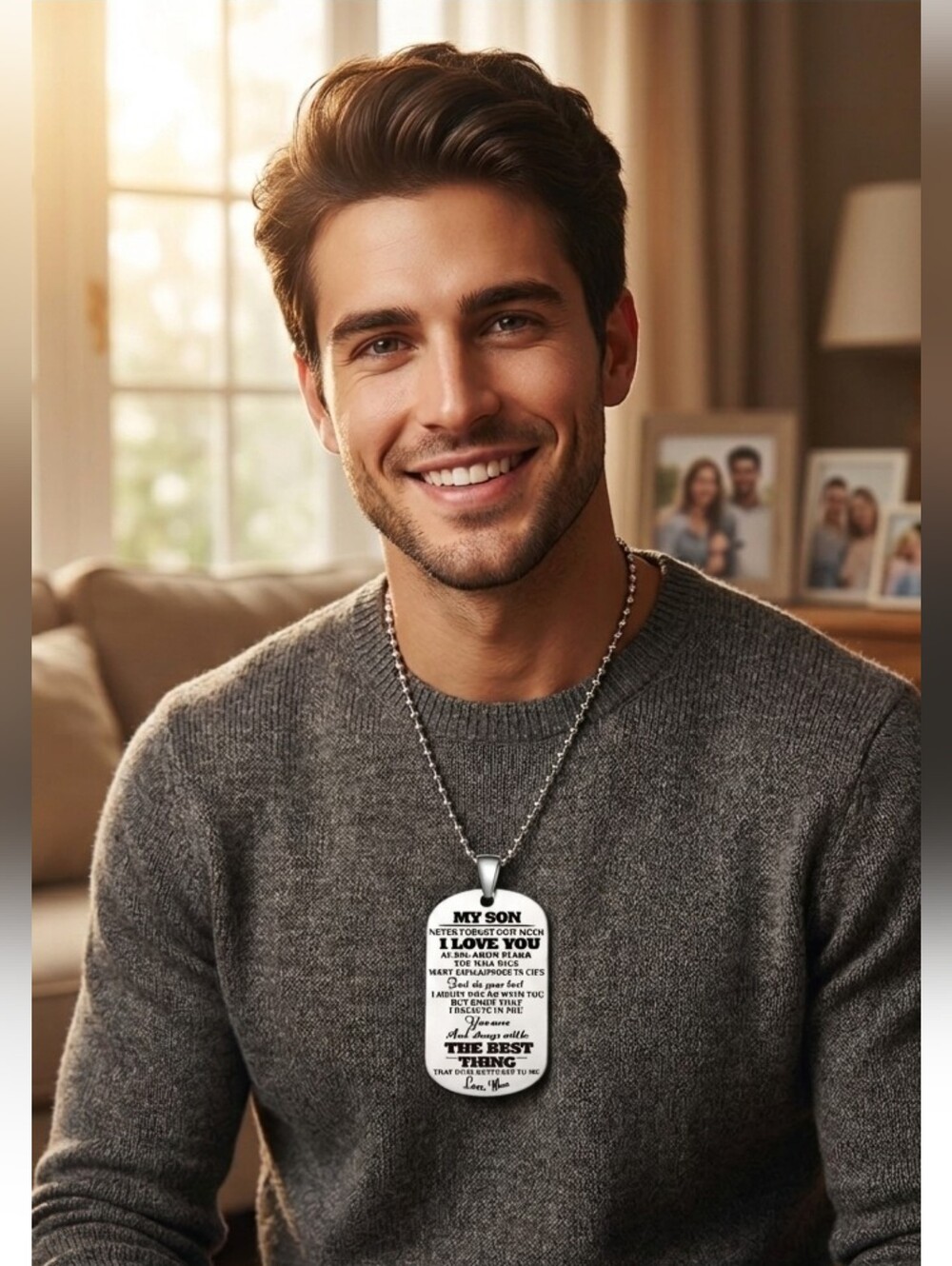 "My Son" Dog Tag Necklace from Mom - Sentimental Inspirational Gift
